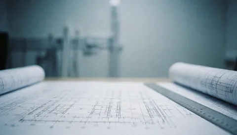 Plans de construction et règles posés sur une table avec un fond flou, idéal pour des textes commerciaux