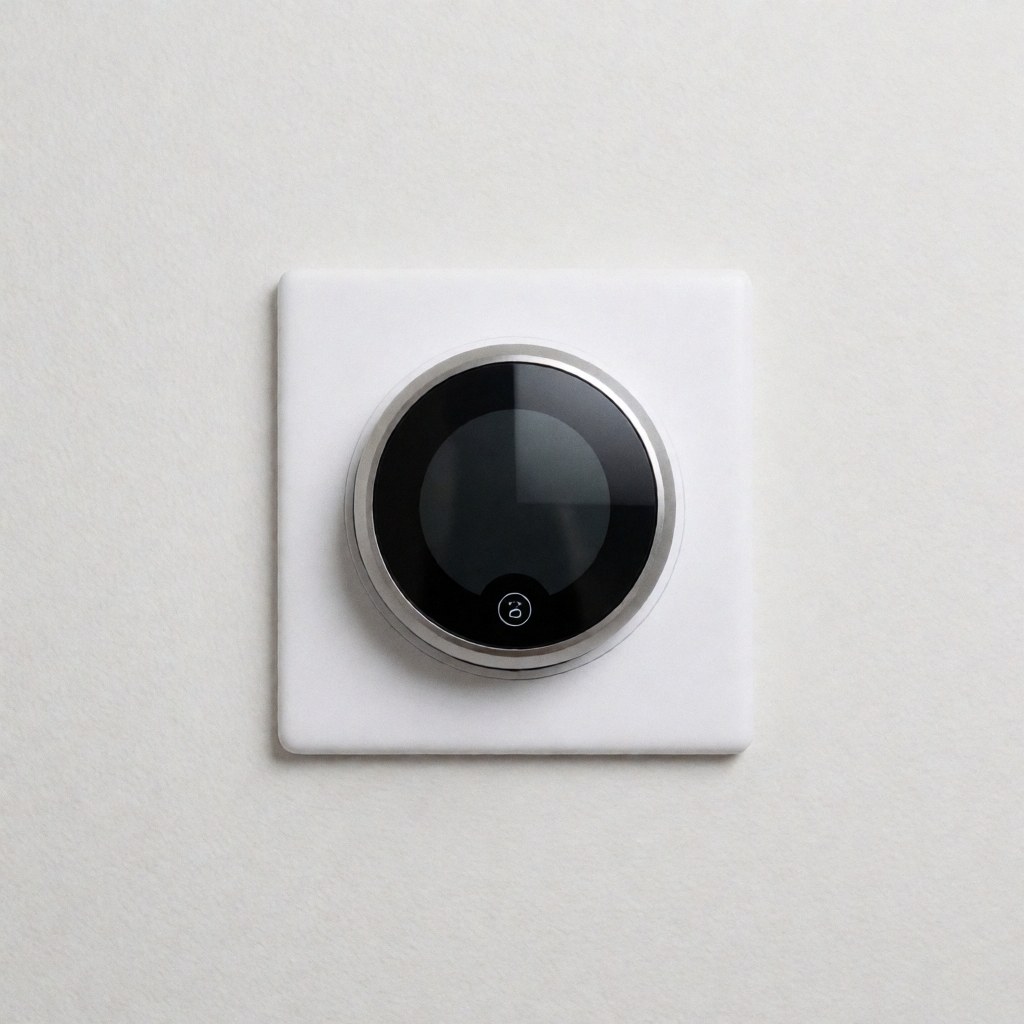 Thermostat digital moderne monté sur un mur, affichant un design minimaliste et épuré, adapté aux intérieurs contemporains.