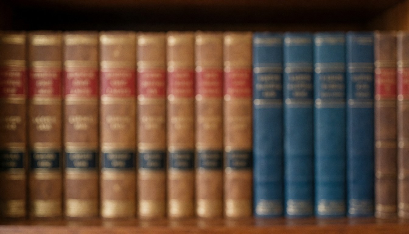 Fond de livres de droit sur une étagère en bois, idéal pour les textes sur le droit, avec des tons chauds et de l'espace pour la superposition de texte.