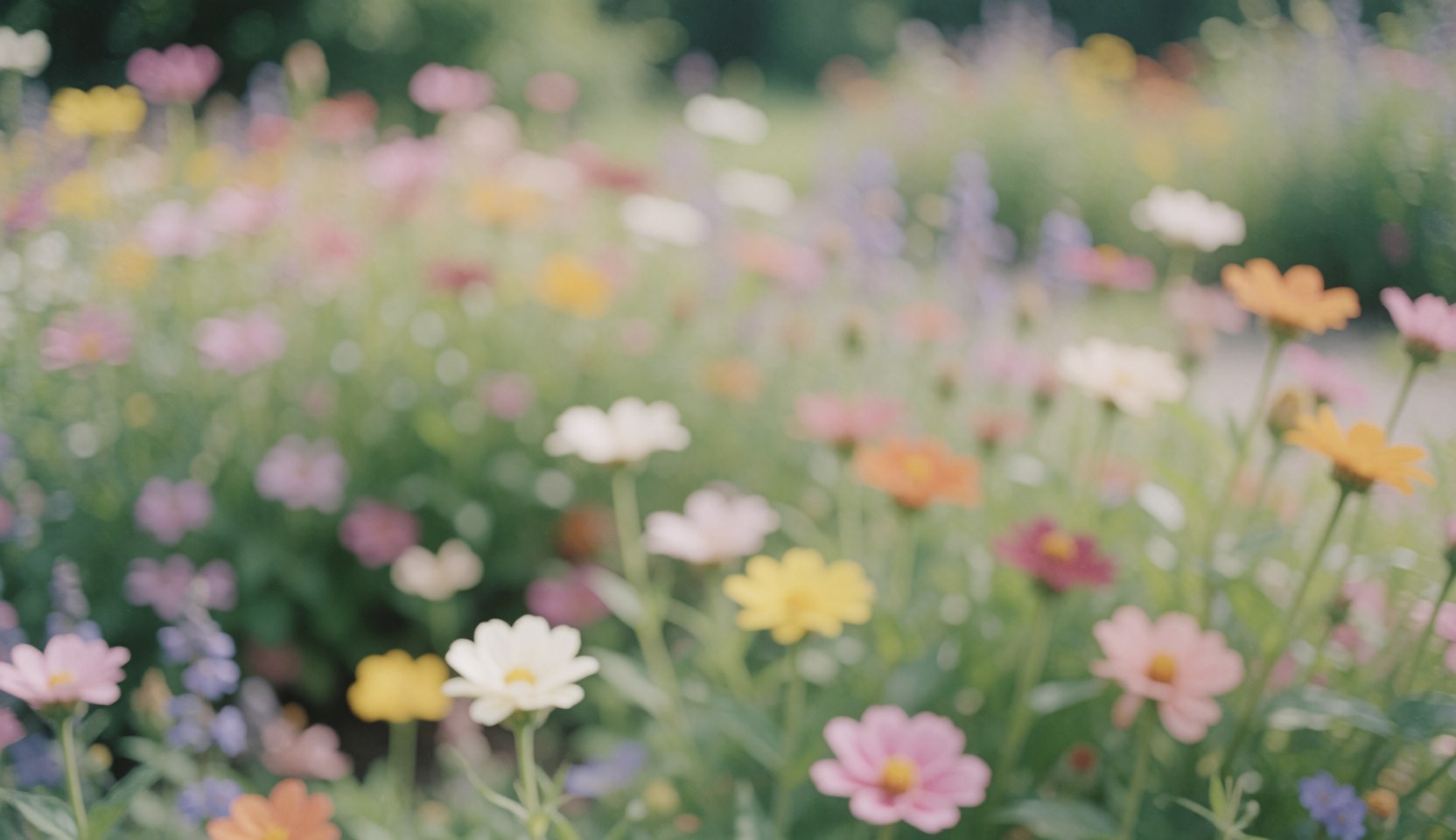 Champ de fleurs sauvages aux tons pastel avec un fond flou, idéal pour illustrer des thèmes liés à la communauté et à la nature.