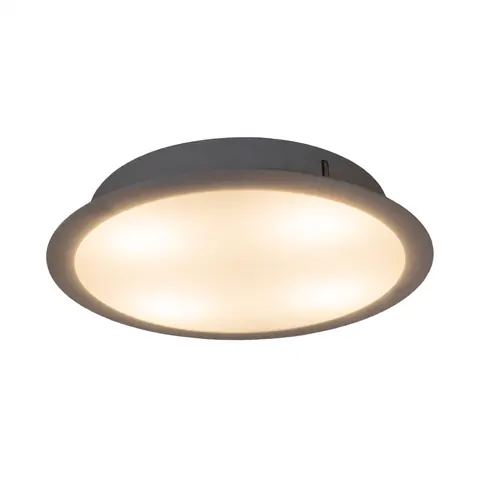Lampe LED moderne au design circulaire émettant une lumière chaude sur un fond blanc pur, idéale pour un catalogue de produits d'éclairage commercial.