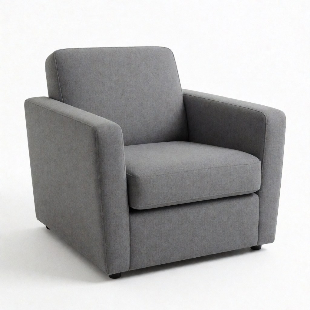 Chaise de salon moderne en tissu gris au design carré, idéale pour un intérieur contemporain ou un espace de travail.