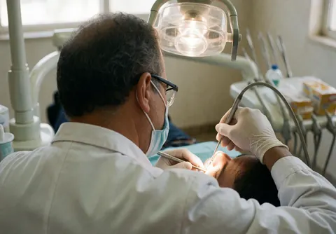 Un dentiste effectue un examen dentaire professionnel sur un patient dans une clinique.