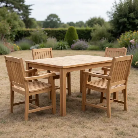 Table et chaises en bois de teck résistantes aux intempéries pour l'extérieur
