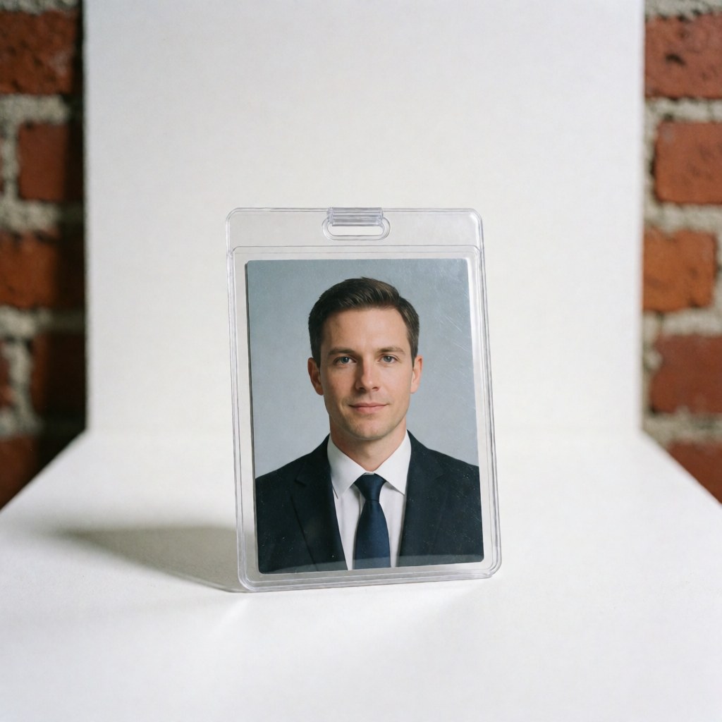 Un support magnétique rectangulaire aux couleurs rouge et blanc, conçu pour la présentation de produits ou l'identification en milieu professionnel.