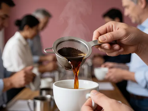 Détail de la préparation d'un café passé, montrant les étapes ou les ingrédients utilisés pour cette boisson traditionnelle.
