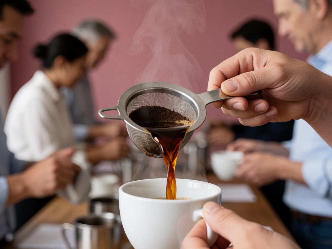 Détail de la préparation d'un café passé, montrant les étapes ou les ingrédients utilisés pour cette boisson traditionnelle.