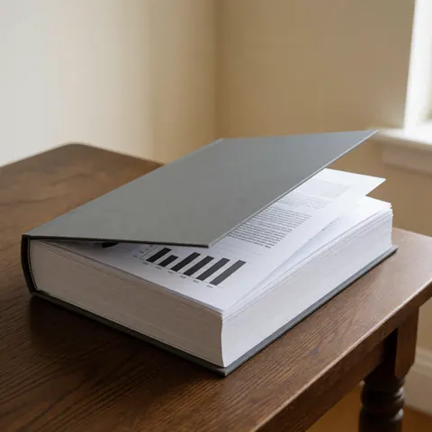 Document de rapport stratégique posé sur un bureau en bois avec graphiques et données visibles pour la présentation d'entreprise.