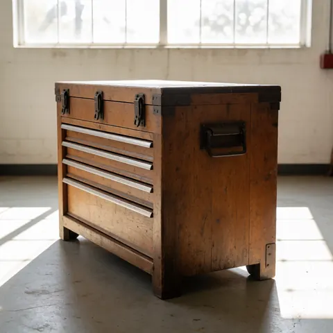 Un coffre à outils robuste placé dans un atelier, évoquant l'univers de la réparation automobile.