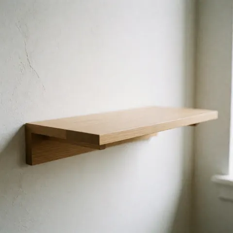 Étagère minimaliste flottante fixée au mur, offrant un rangement élégant et discret dans un intérieur moderne.
