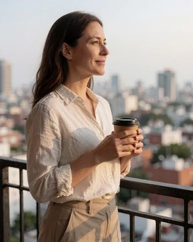 Une femme professionnelle regarde le paysage urbain depuis un balcon en profitant du moment.