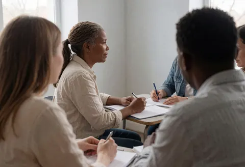 Des étudiants prennent part activement à une leçon de langues en classe avec leur professeur.