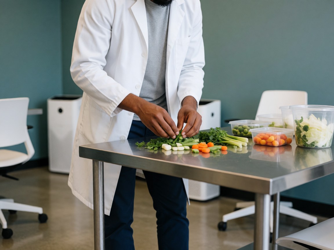 Des mains habiles coupent et préparent des légumes frais sur une surface propre, mettant en valeur la qualité des ingrédients pour une alimentation saine.