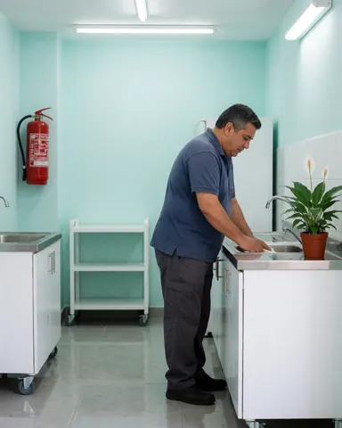 Un homme réalise un travail de nettoyage approfondi en s'occupant avec soin du frottement des surfaces.