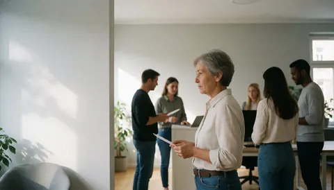 Espace de travail lumineux aux murs gris, décoré de plantes, où des professionnels utilisent des ordinateurs et des documents dans un environnement moderne et ouvert.