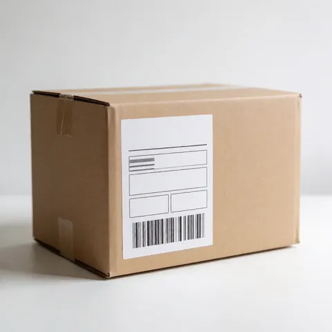 Un colis d'expédition blanc posé sur un fond blanc propre et minimaliste, idéal pour la logistique et le transport de marchandises.