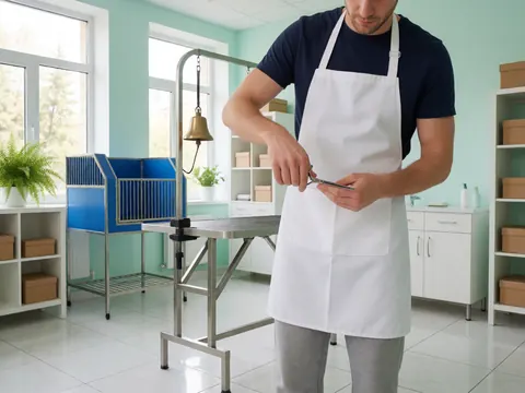 Détails montrant des techniques de coupe précises avec des ciseaux sur un chien lors d'une séance de toilettage professionnel.