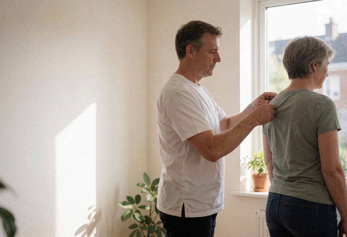 Un thérapeute professionnel applique un massage sur le dos d'une cliente dans une pièce lumineuse et calme.