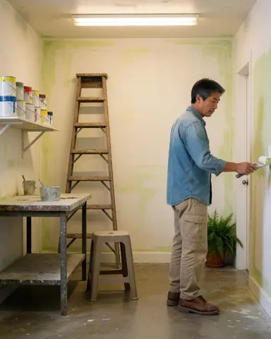 Un peintre professionnel concentré sur son travail en train de peindre un mur avec attention aux détails.