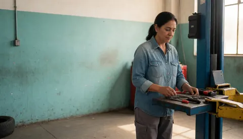 Une femme se trouve dans un atelier tranquille.