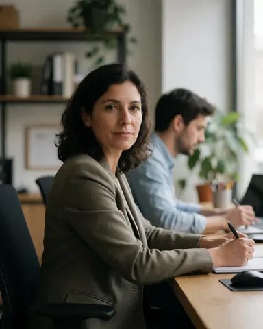 Portrait d'une femme dirigeante travaillant à son bureau moderne avec une vue sur la fenêtre.