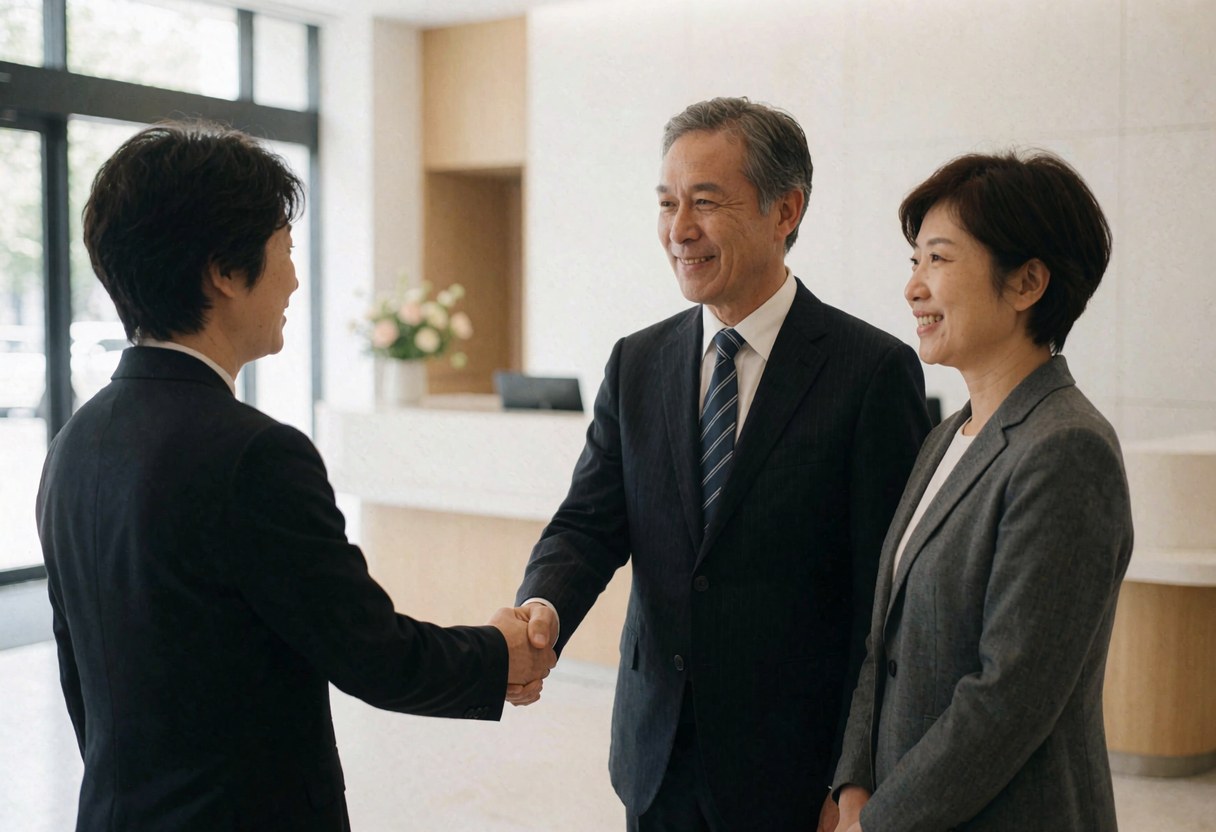 Un conseiller et un client signent un document dans un bureau moderne, échangeant des sourires et une poignée de main qui témoignent de confiance mutuelle.