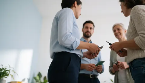 Un formateur professionnel s'adresse à un groupe attentif lors d'une session de formation en entreprise.