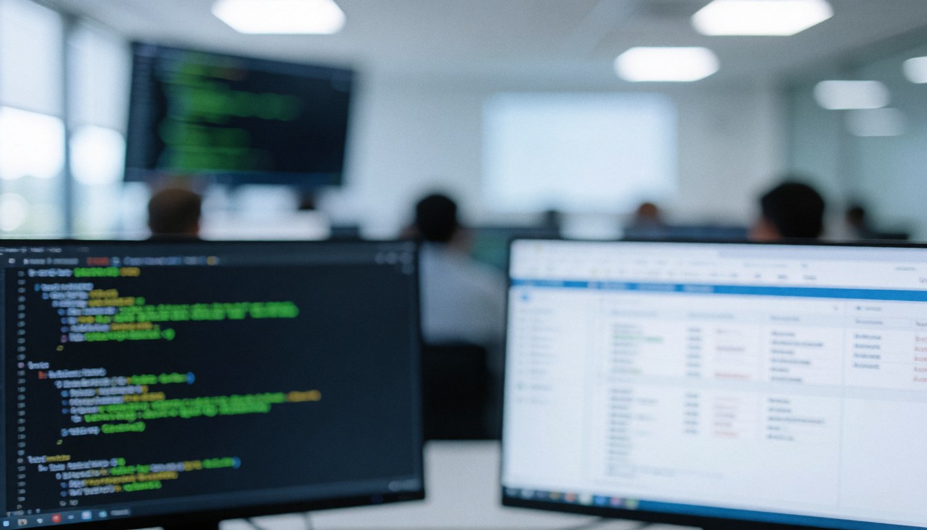 Arrière-plan office logiciel écrans code interfaces idéal textes commerciaux ambiance professionnel neutre