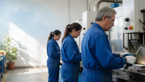Vue intérieure d'une usine de fabrication moderne avec des machines industrielles et des équipements de production.