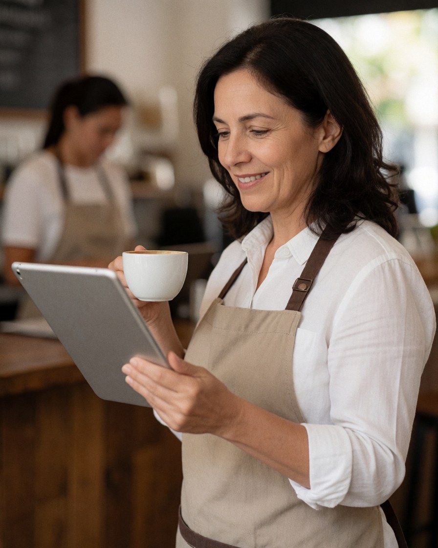 Une cliente souriante et satisfaite après avoir bénéficié d'un service de qualité.