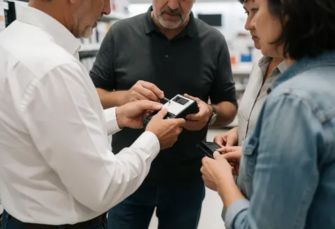 Un vendeur et un client réalisent un paiement avec une carte dans une boutique.
