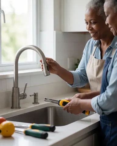 Une cuisine entièrement rénovée mettant en valeur un nouveau robinet et un évier installés, reflétant la satisfaction du client.
