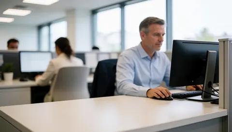 Agents du service client travaillant sur des ordinateurs dans un environnement professionnel lumineux et organisé.