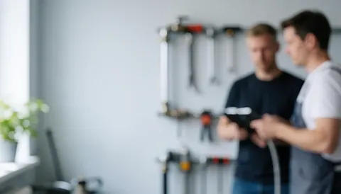 Fond neutre et flou aux tons gris, blanc et bleu, idéal pour superposer du texte dans un contexte professionnel ou industriel lié à la plomberie.