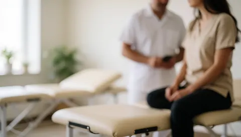 Arrière-plan flou et lumineux aux tons blancs et beiges, évoquant un environnement médical professionnel et apaisant pour la santé.