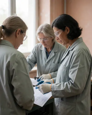 Groupe de femmes ingénieures travaillant ensemble sur des plans techniques dans un environnement industriel.