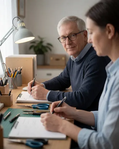Un professionnel expérimenté effectuant des tâches au bureau à domicile avec des outils et des documents.