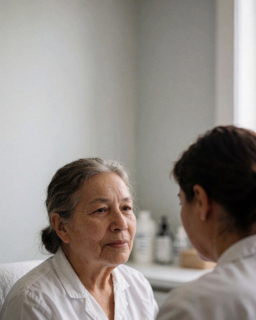 Portrait d'une cliente souriante avec les yeux fermés, montrant une expression de bien-être et de calme après une séance de massage.