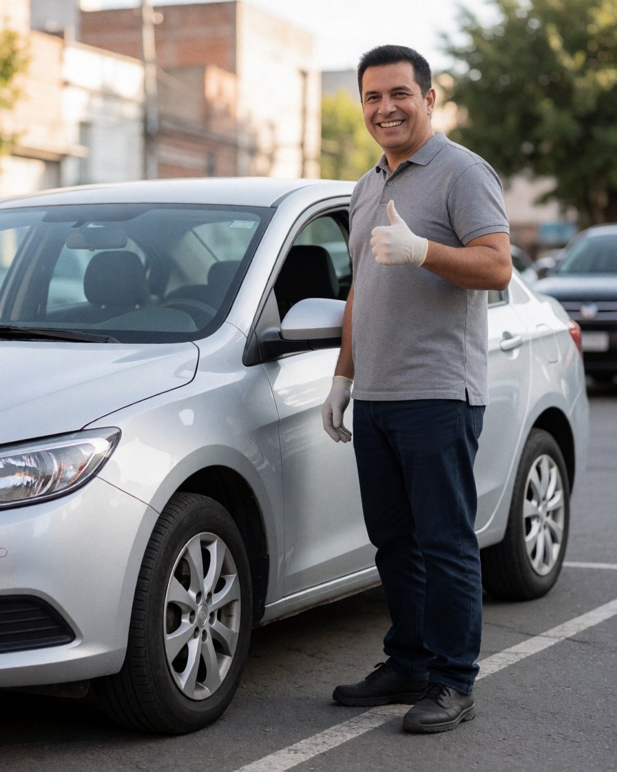 Mécanicien souriant approuvant une réparation avec un pouce levé.