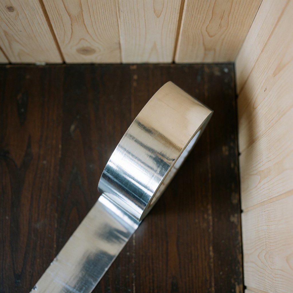 Un rouleau de ruban adhésif posé sur une surface en bois, utilisé pour l'installation et le raccordement dans les systèmes de climatisation.