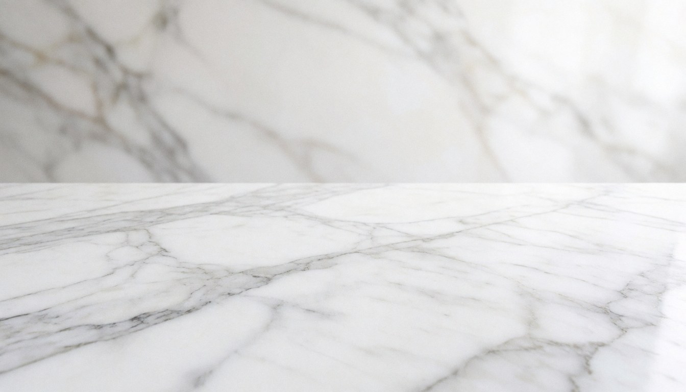Surface de marbre blanc avec des veines grises foncées, offrant une texture élégante et luxueuse, idéale comme arrière-plan pour du texte dans un contexte architectural ou intérieur.