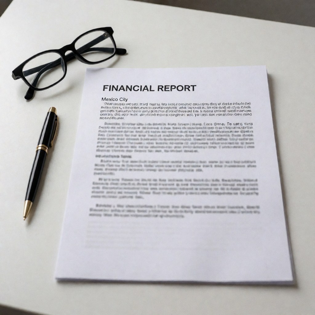 Un conseiller professionnel portant des lunettes analyse un document financier à l'aide d'un stylo sur une surface de travail claire et épurée.
