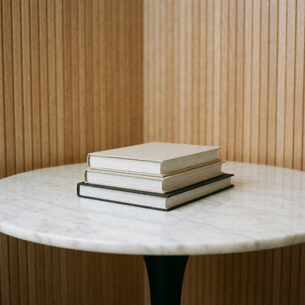 Une pile de livres disposée sur une table blanche, créant une composition simple et épurée pour la décoration ou la présentation de produits.