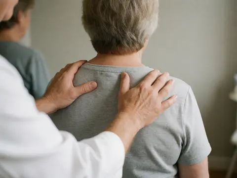 Mains d'un thérapeute appliquant une pression précise sur les muscles du dos d'un client pour soulager la tension.