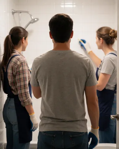 Client satisfait après un service de nettoyage professionnel, illustrant la qualité du travail effectué pour un intérieur propre et soigné.