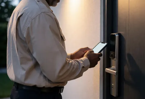 Interface de contrôle d'une serrure intelligente sur l'écran d'un téléphone portable pour la sécurité résidentielle.