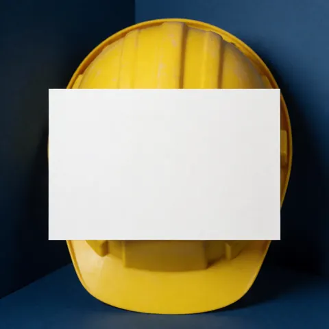 Une carte de service professionnelle posée à plat sur un fond bleu uni avec une texture mate.
