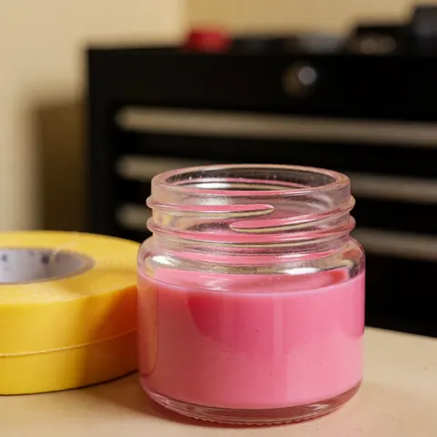 Un flux de liquide rose vif et brillant s'écoule avec force, créant un effet visuel dynamique et fluide sur un fond neutre.