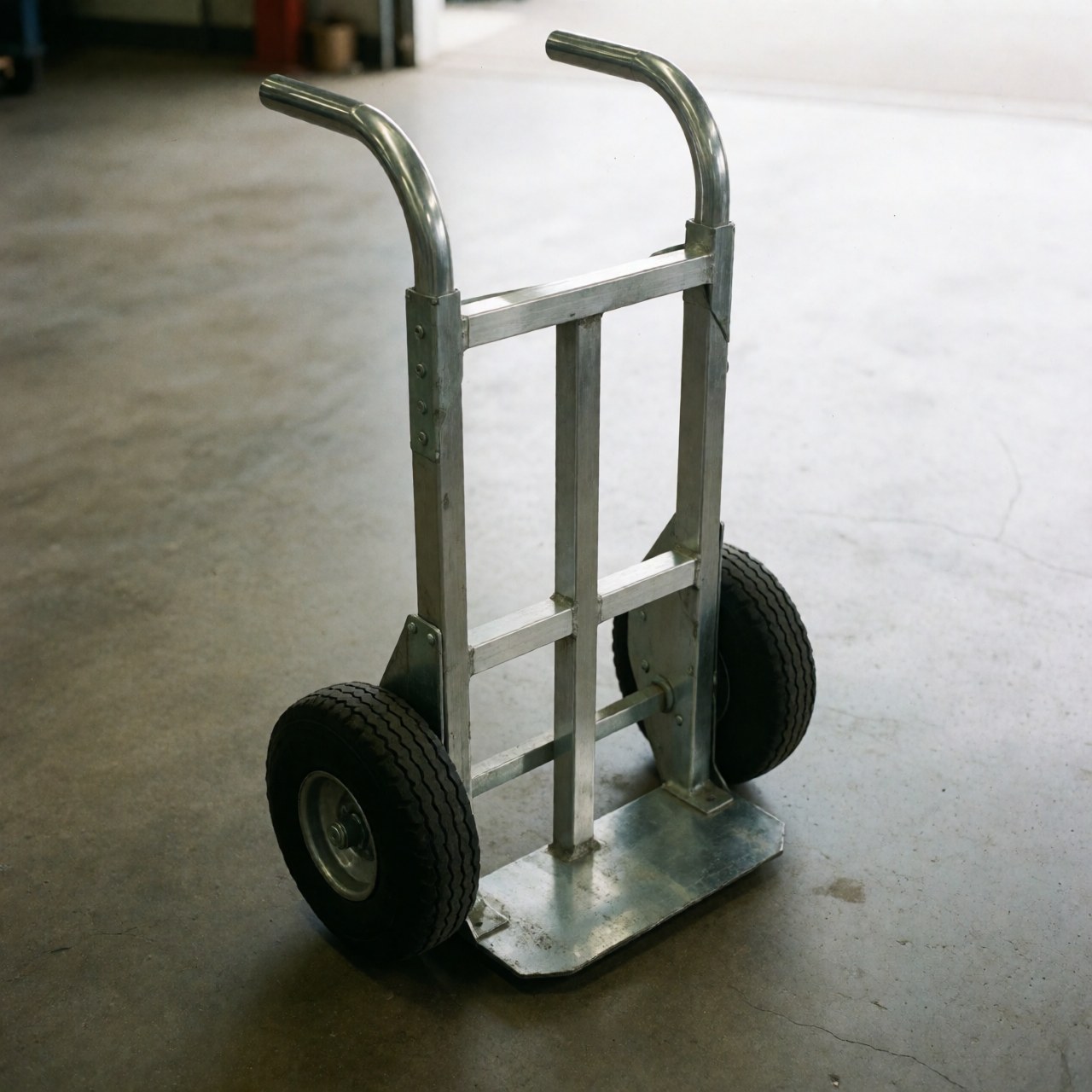 Chariot à main métallique robuste sur fond industriel, utilisé pour le transport de charges lourdes et la logistique en milieu professionnel.