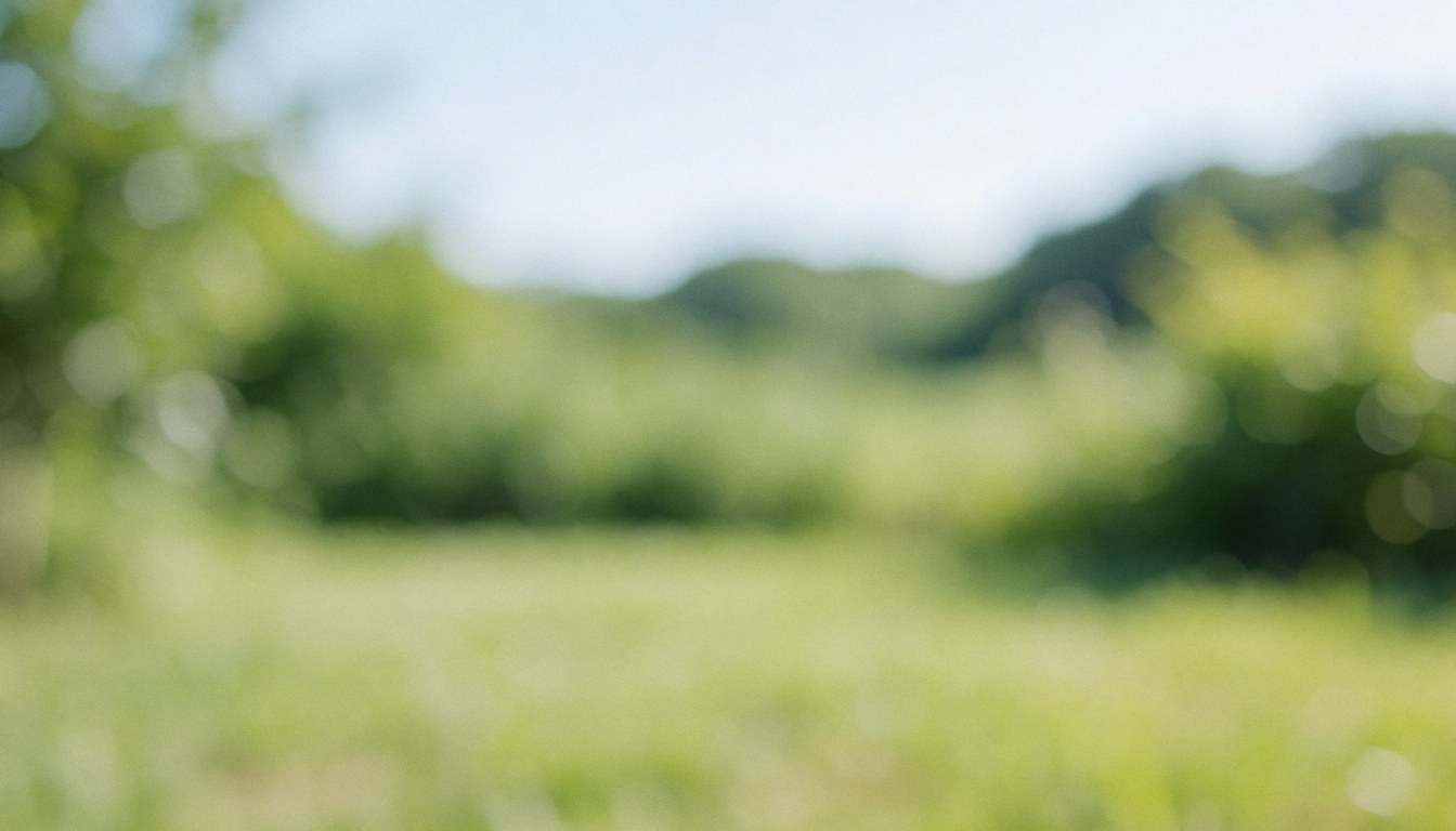 Arrière-plan vert flou avec végétation et montagnes lointaines, idéal pour textes sur soins animaux en extérieur.